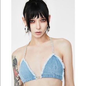 Dolls Kill Katana rhinestone denim top